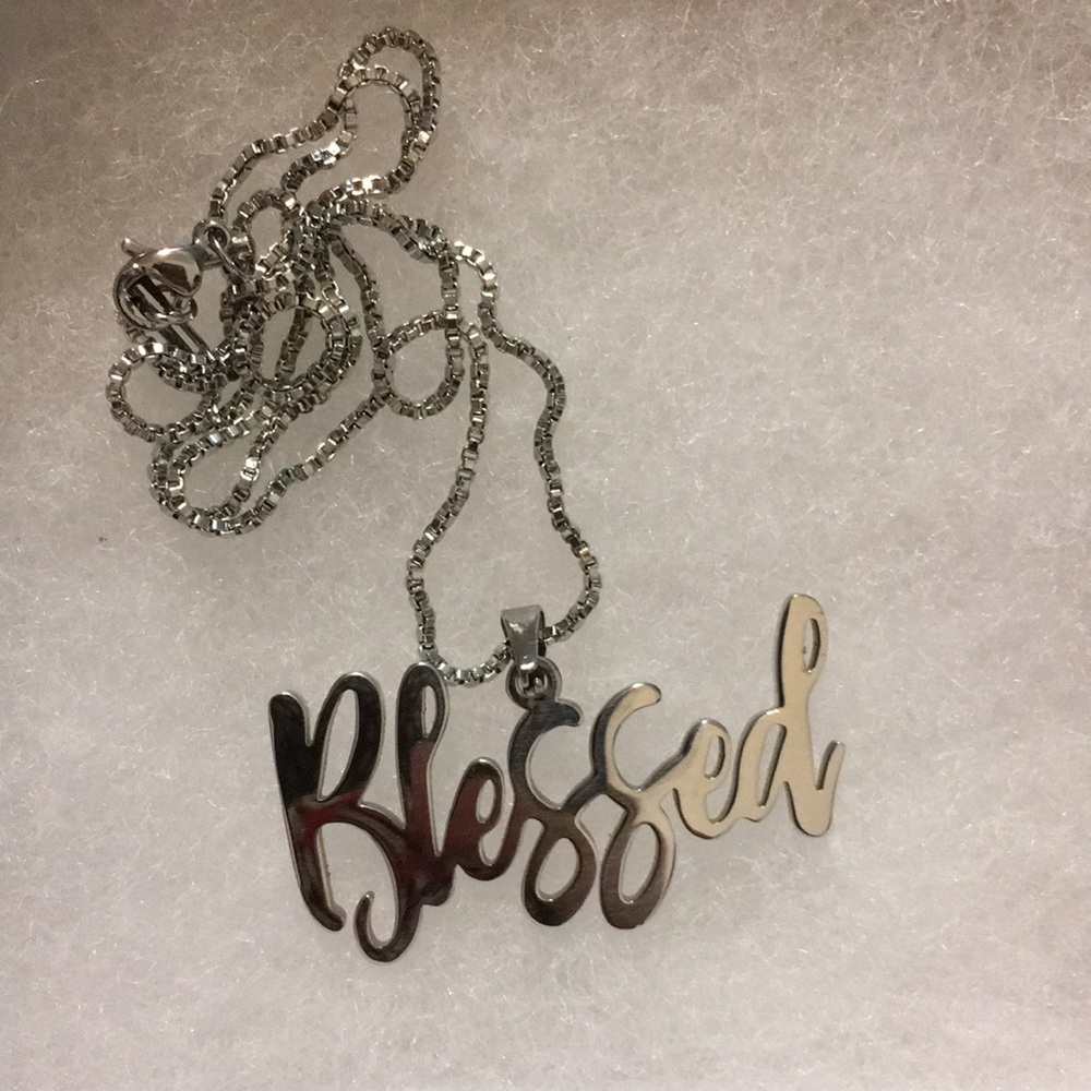 Silver "Blessed" pendant and chain